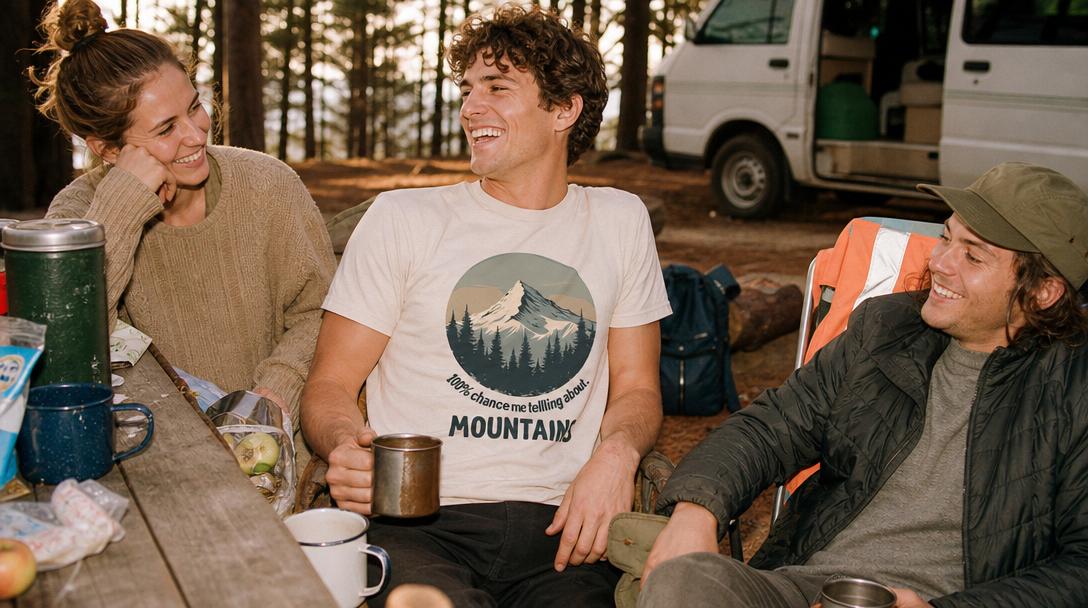 Hiker with colorful shirts showing tradeoffs of heat, visibility, and UV protection