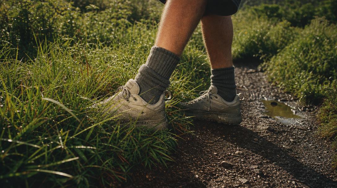 Comparison of waterproof vs water resistant hiking shoes with water droplets