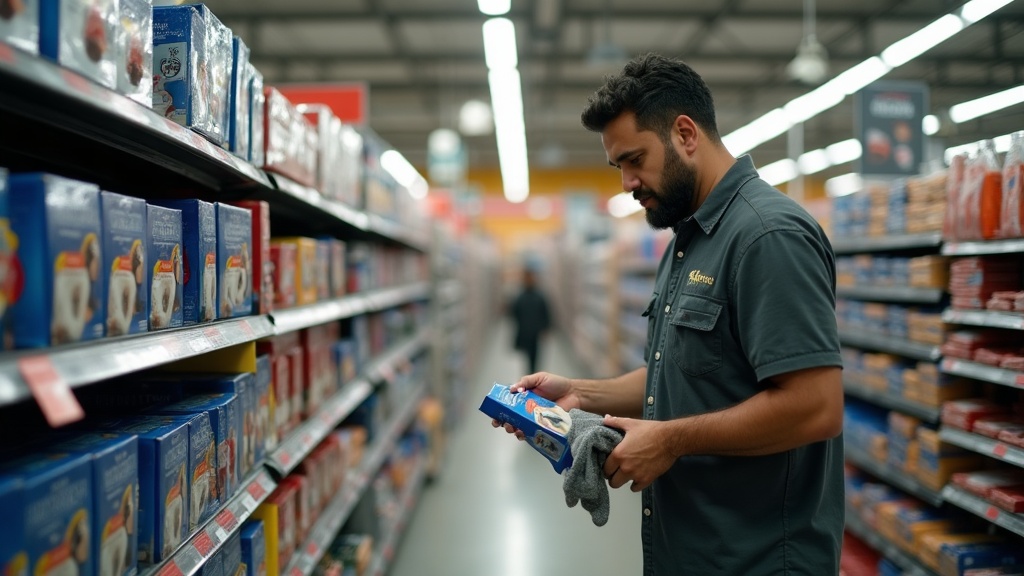 Hombre buscando calcetines para diabéticos en tienda Walmart