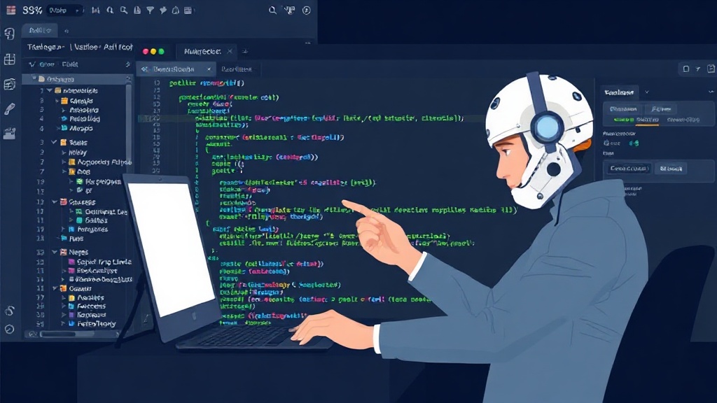 Illustration of a developer interacting with an AI coding assistant