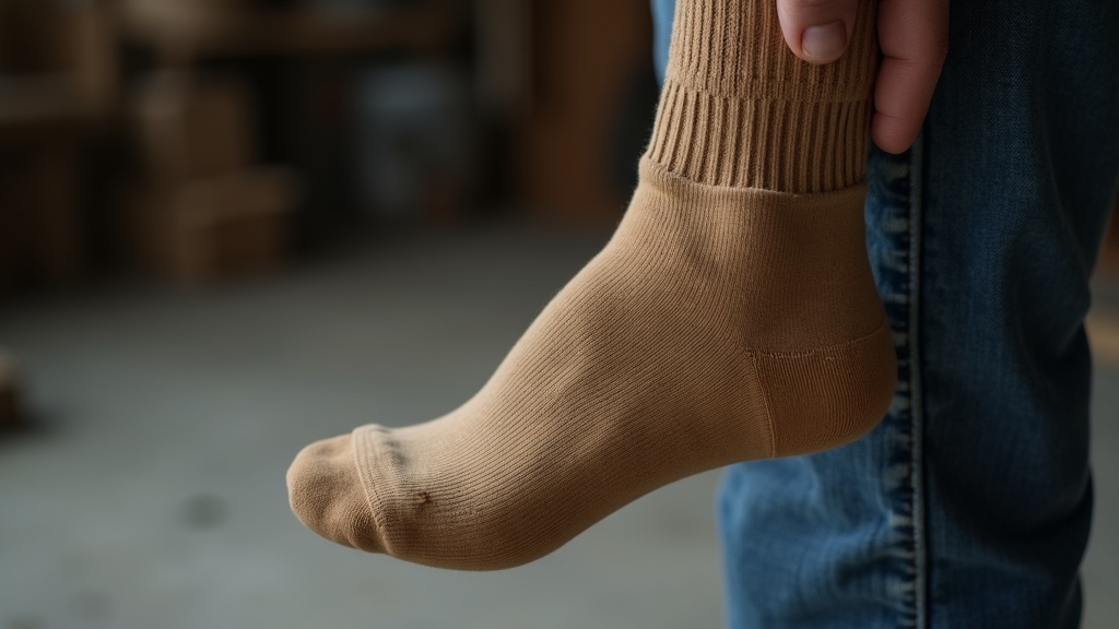 Darning a work sock by hand to extend its life