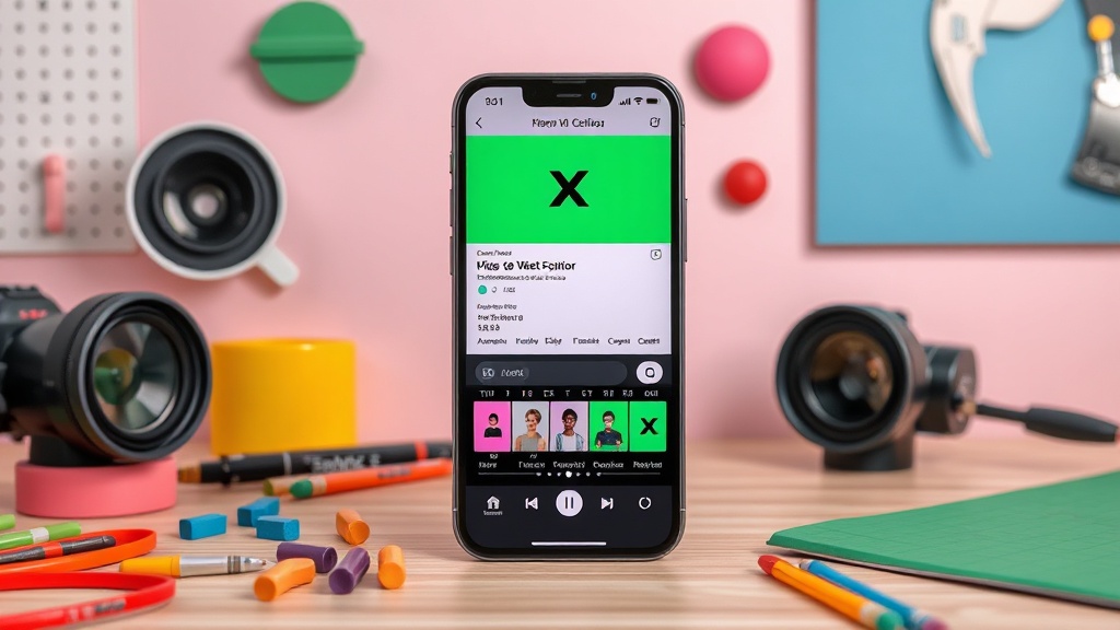 X iOS app interface showcasing the new video editor with captioning and green screen options