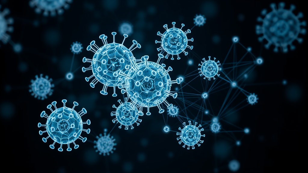 Visual representation of viral genome structures and host interaction networks.