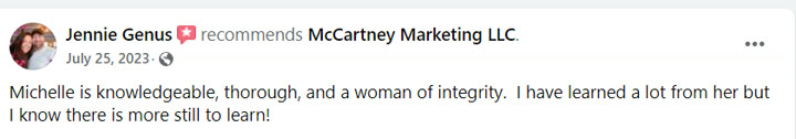 Jennie Genus recommends Michelle McCartney — knowledgeable, thorough, a woman of integrity