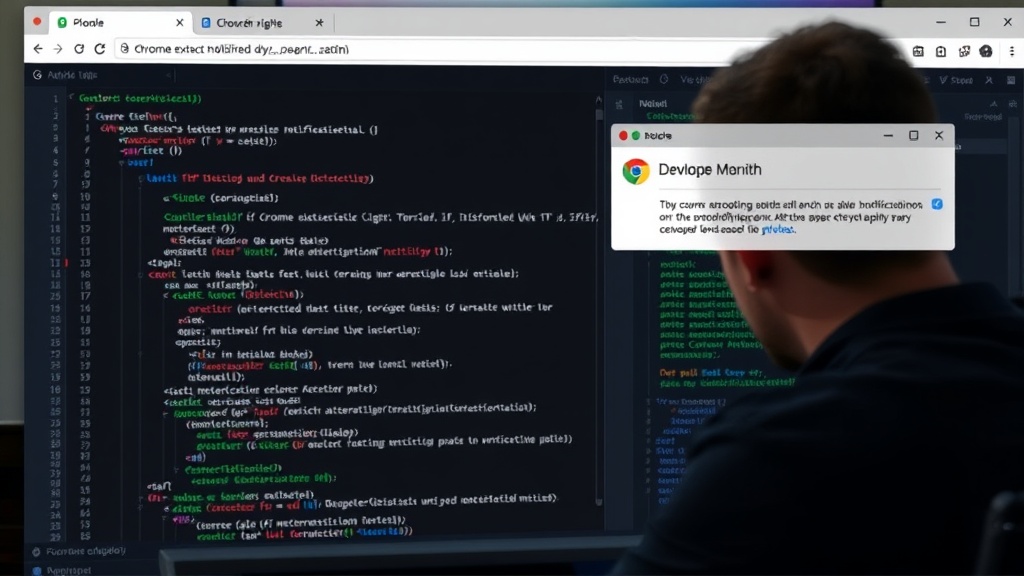 Developer looking at code, interrupted by a browser notification