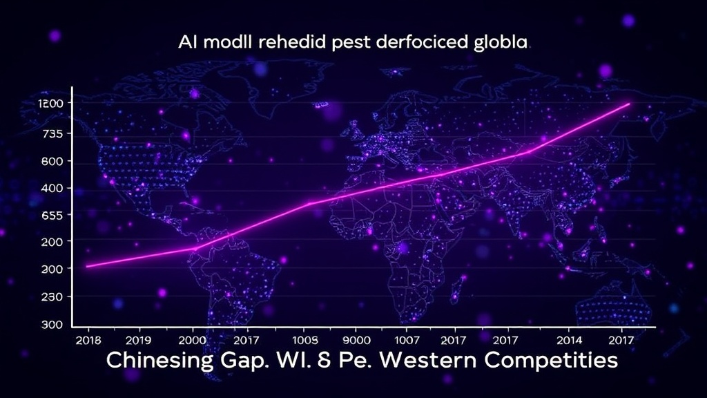 A visual representation of global AI model performance benchmarks over time, highlighting the narrowing gap.