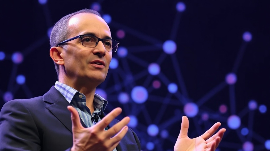 Microsoft CEO Satya Nadella discussing AI strategy in a corporate briefing.