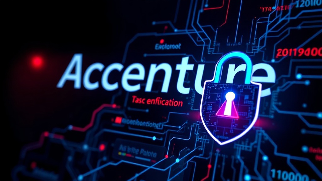 Accenture logo with a digital security alert overlay