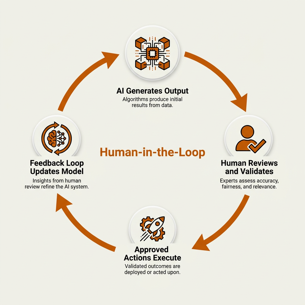Circular human-in-the-loop AI prospecting governance workflow diagram