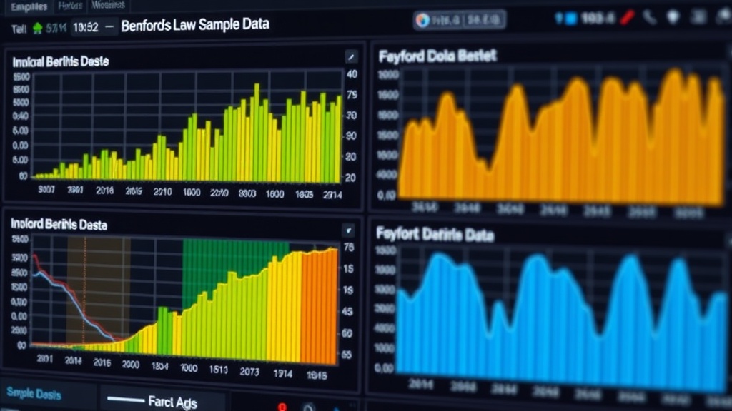 Screenshot of the interactive Benford's Law explorer interface with sample data.