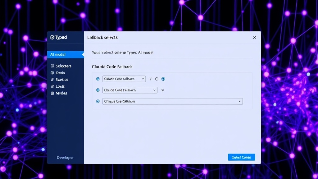 Developer interface showing Typed's AI model selection and fallback configuration options.