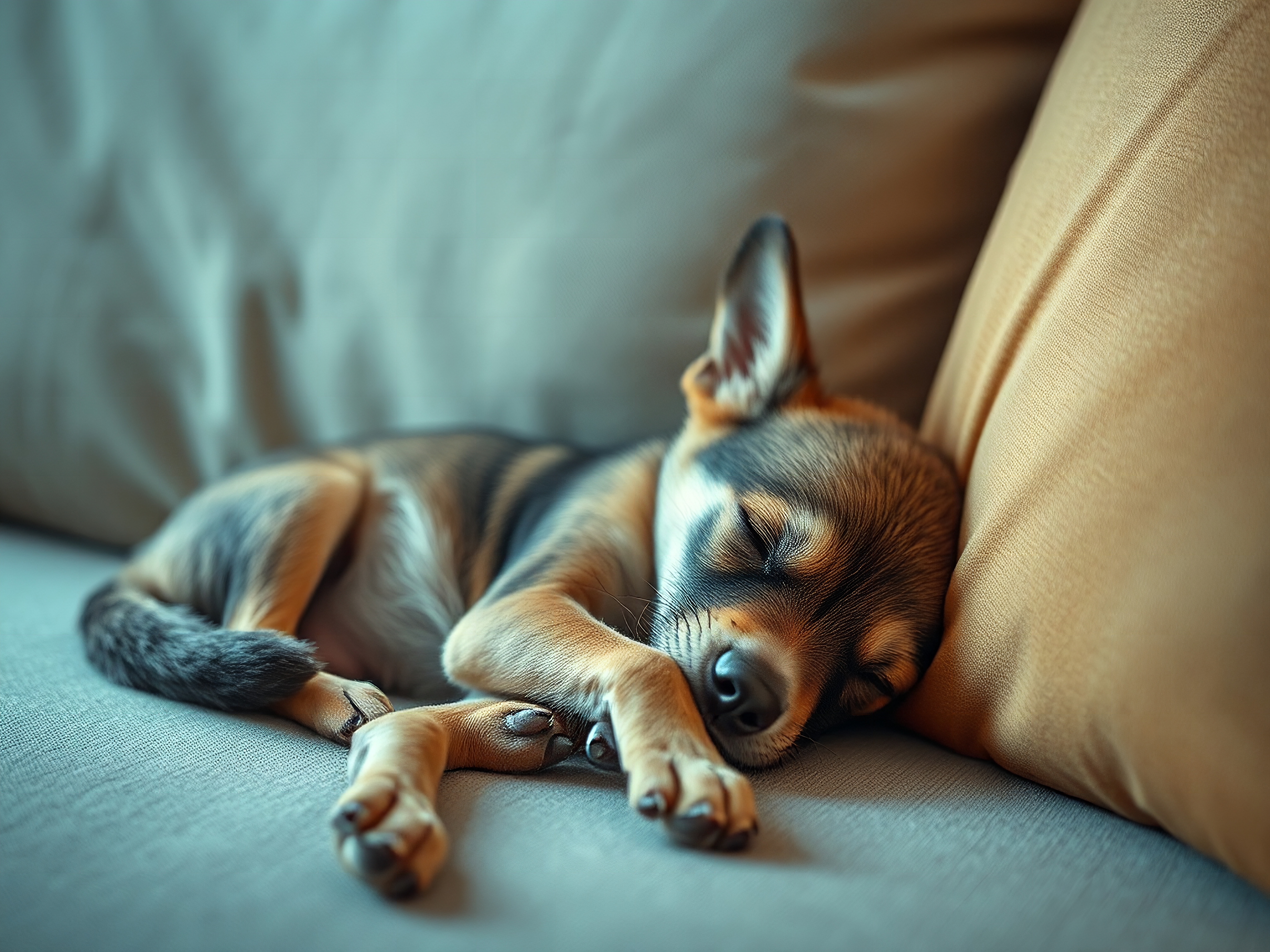 [upscale] Crea un perro durmiendo en el sofá de estilo hiperrealisa 4K