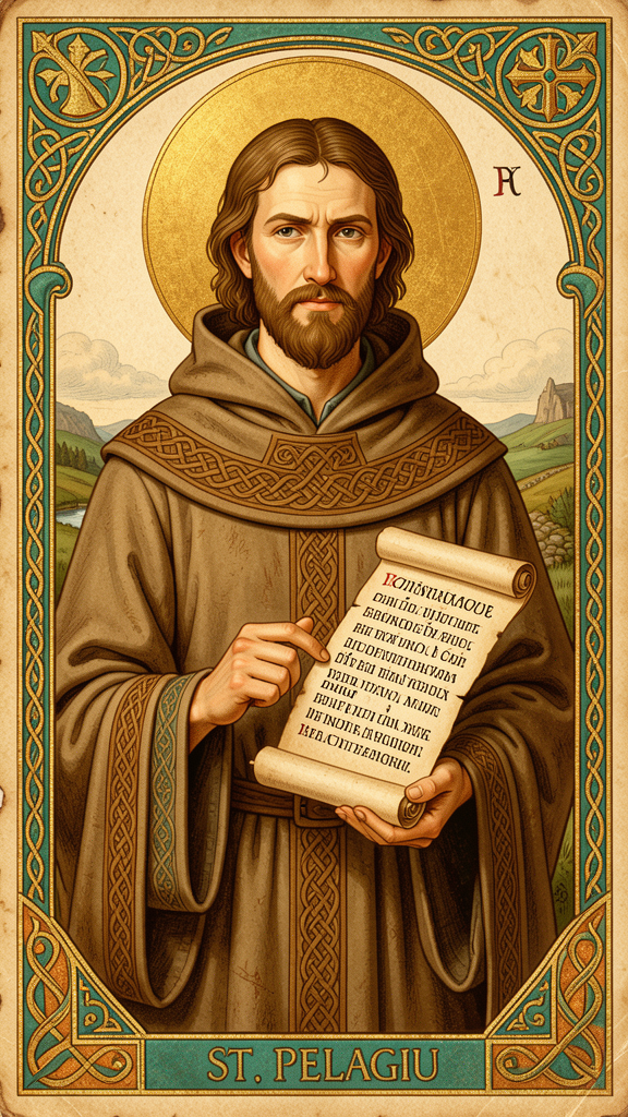 St. Pelagius – Keltischer Theologe, illuminiertes Manuskript-Porträt