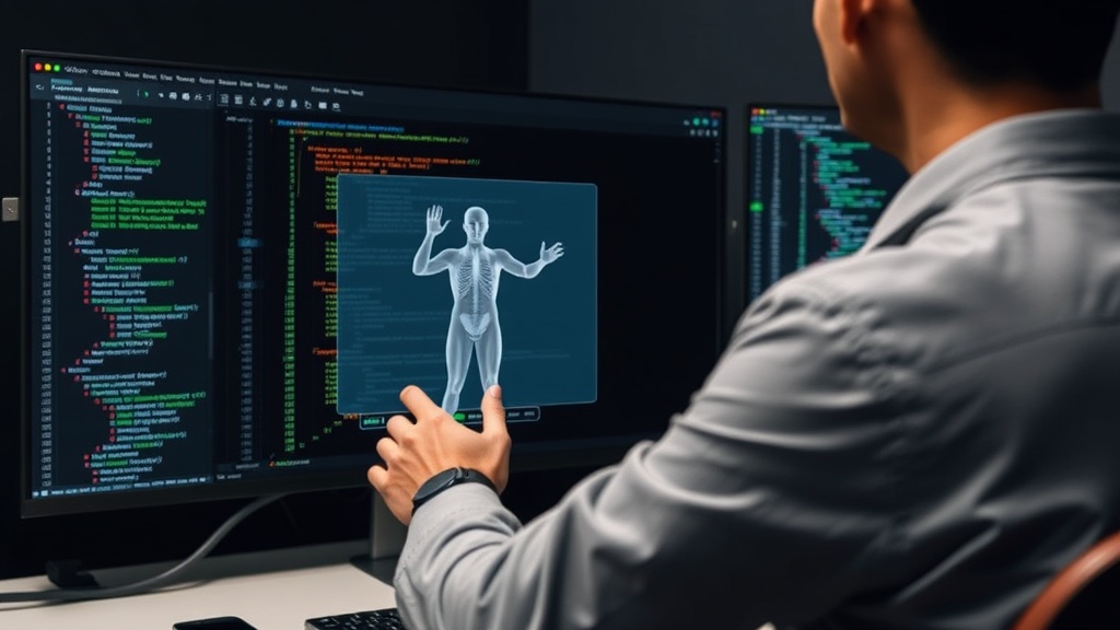 Developer demonstrating PostureGuard's real-time pose estimation overlay on a screen