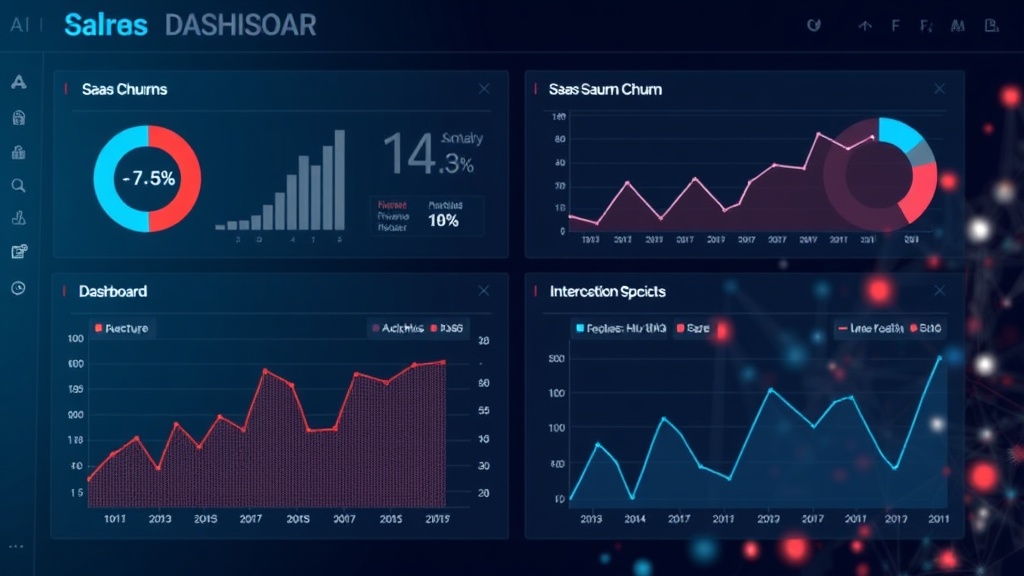 Dashboard showing key SaaS churn metrics and AI intervention points