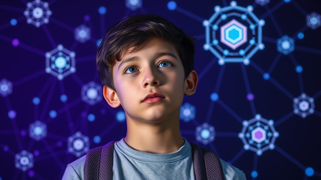 High school student contemplating college majors with AI icons in the background