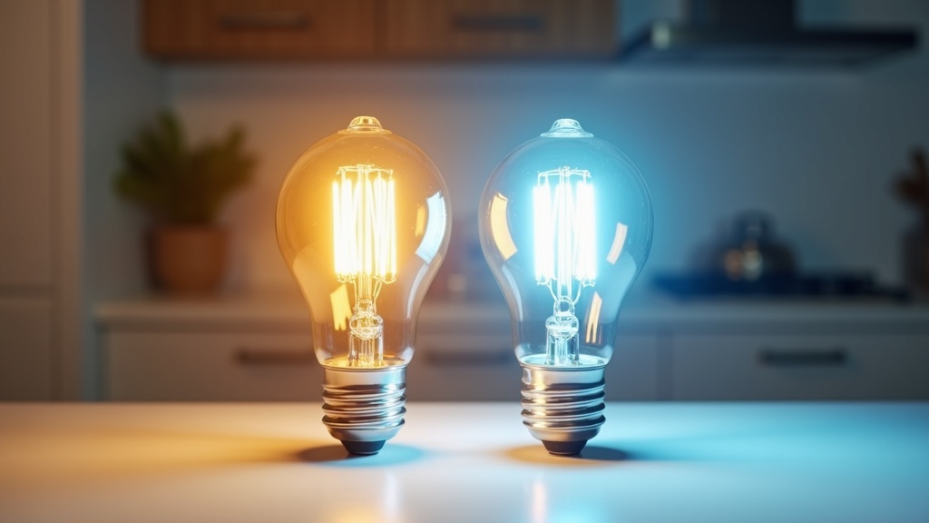 Comparison of warm 2700K and cool 4000K LED bulb color temperature