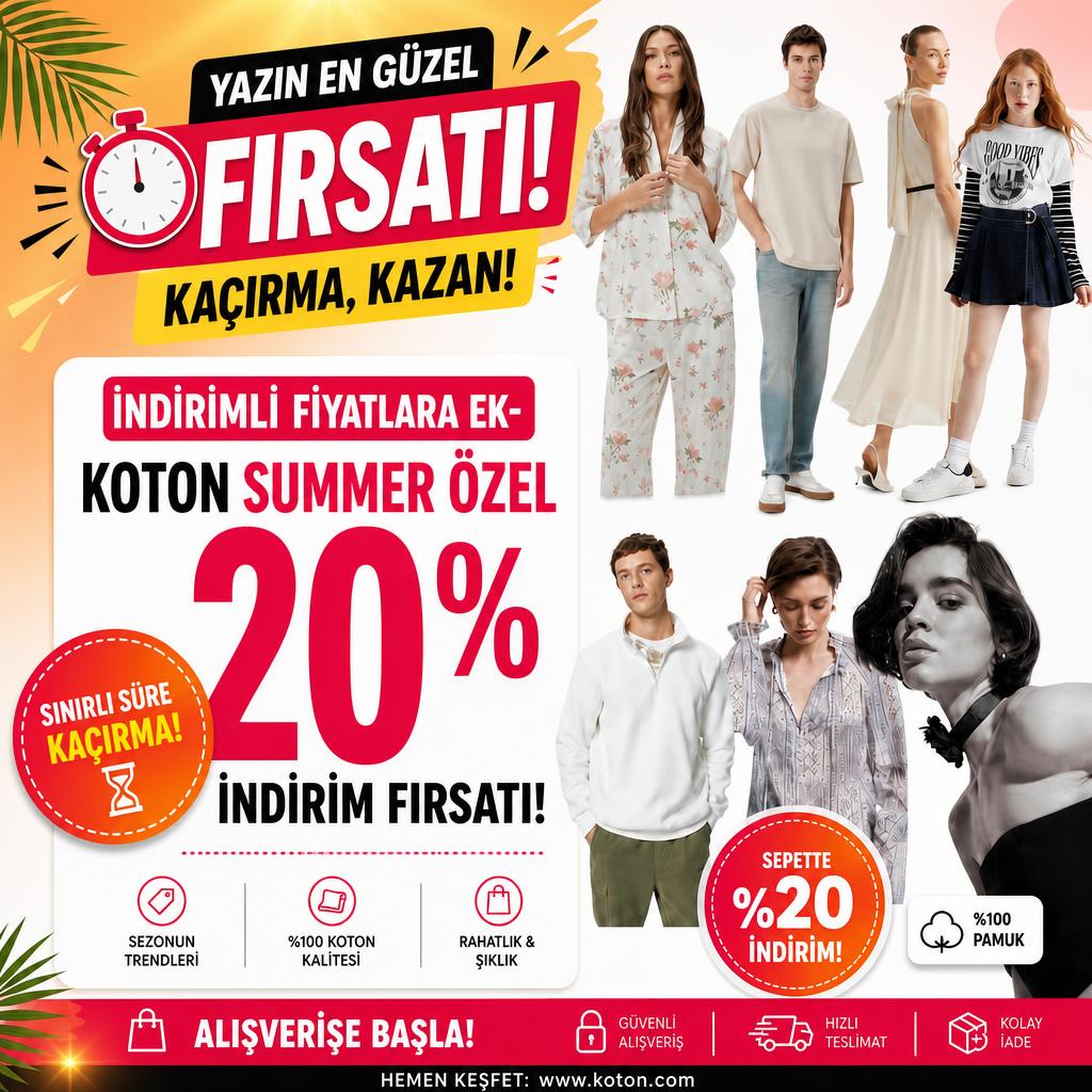 İNDİRİMLİ FİYATLARA EK- KOTON SUMMER ÖZEL 20% İNDİRİM FIRSATI!
