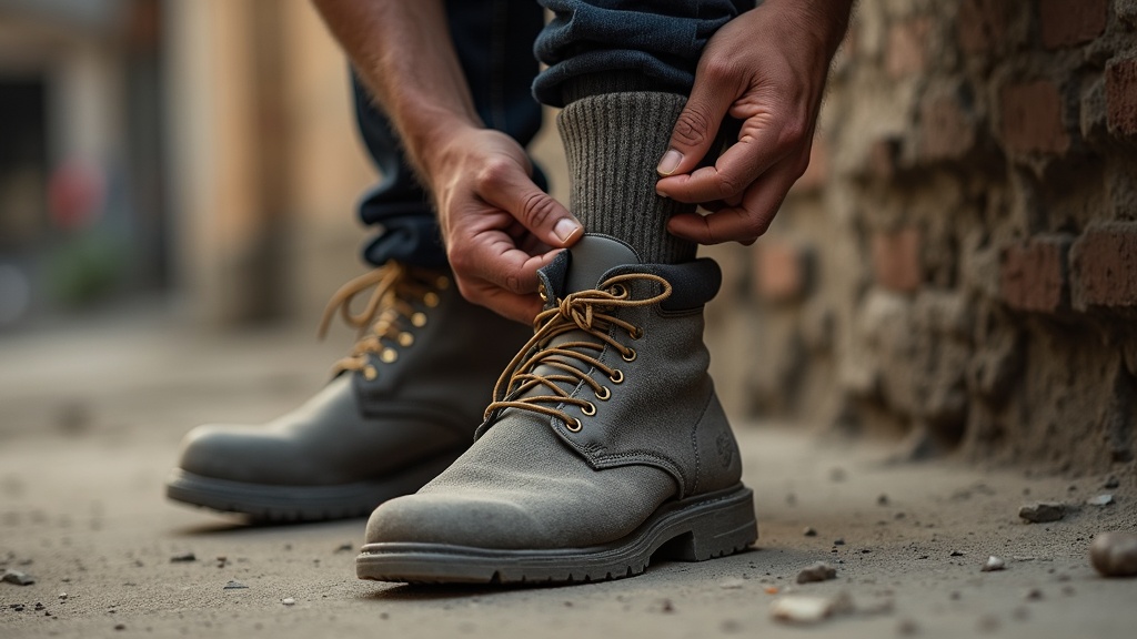 Merino wool work socks on a jobsite