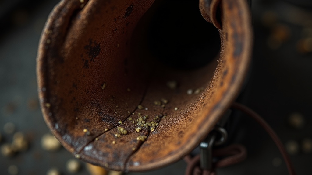 Inside of a worn steel-toe work boot showing moisture buildup