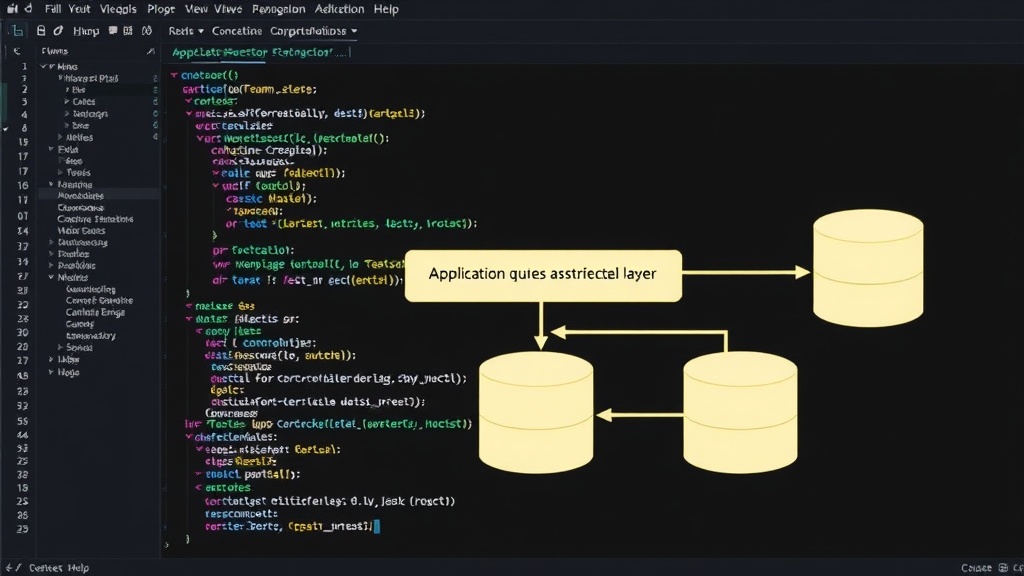 Diagram showing application code interacting with an abstraction layer that translates queries to different database engines.