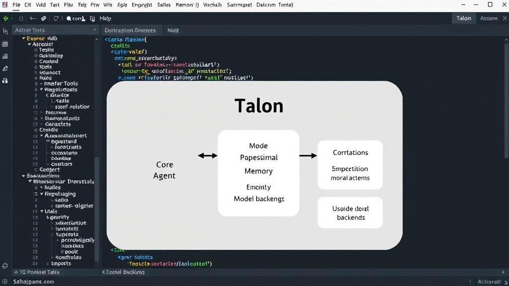 Diagram showing Talon's core agent architecture with separate components for memory, tools, and model backends