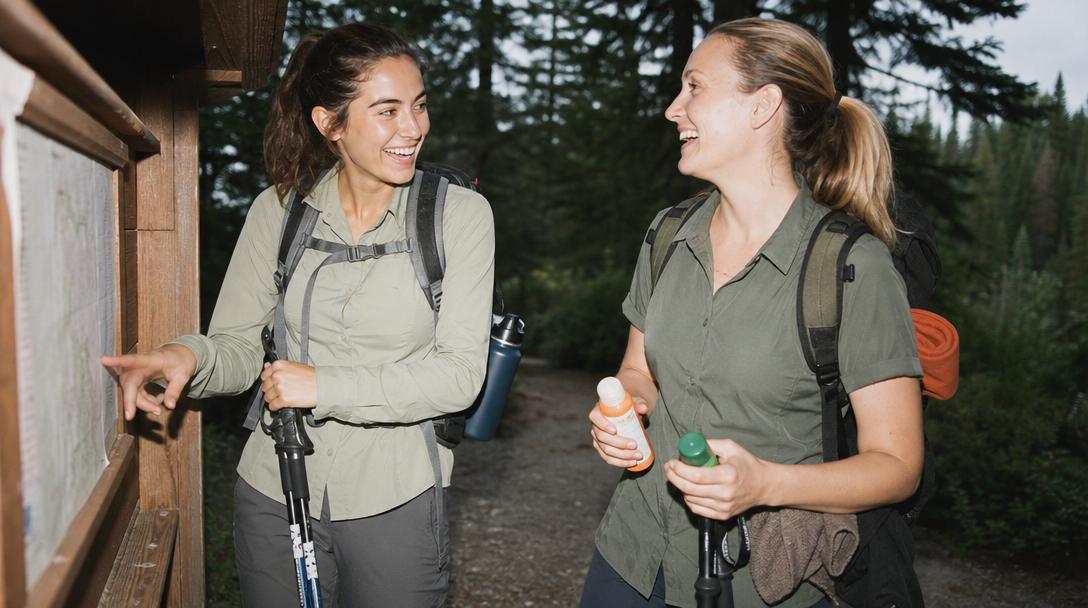 Hiker wearing long sleeve shirt in alpine environment