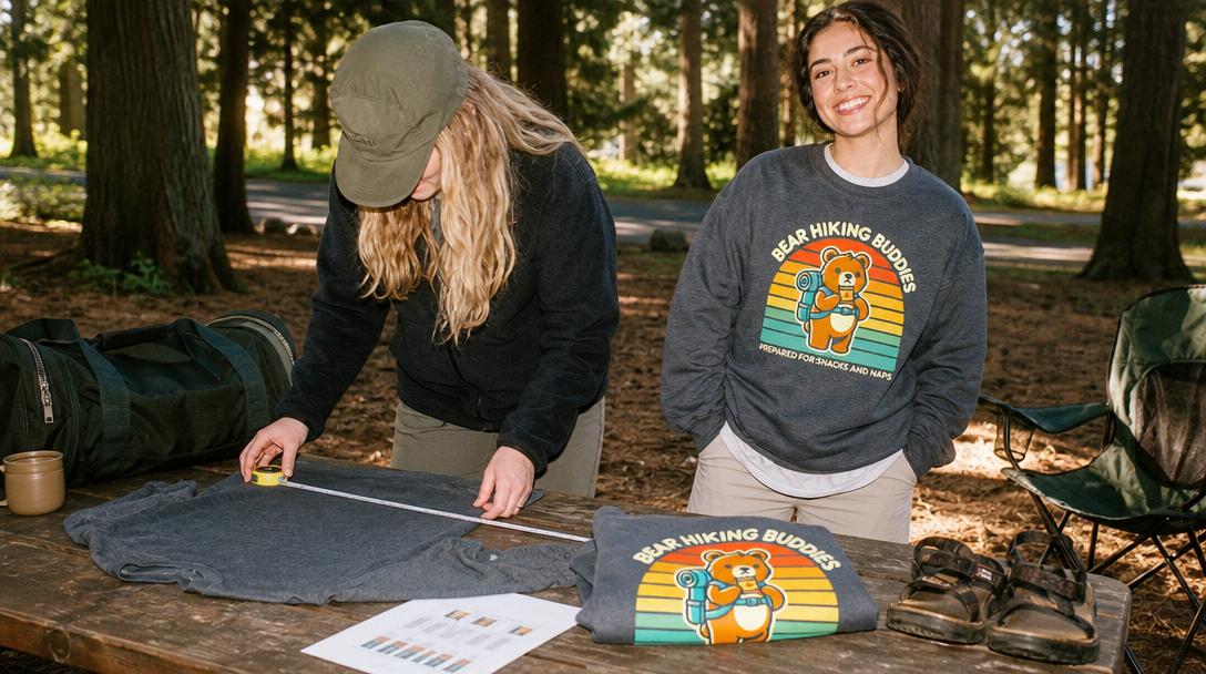 Person measuring shirt to choose size