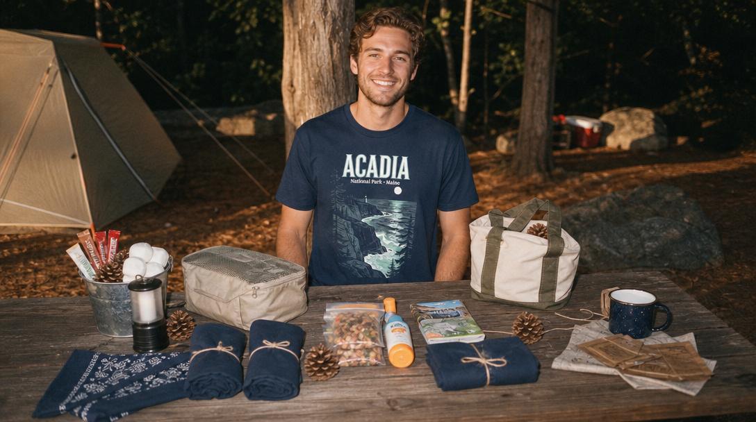 Camping shirt gift bundle with campfire items