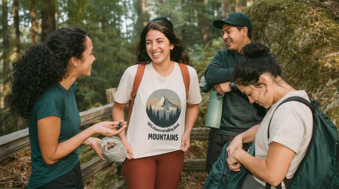 Various styles of outdoor graphic tees displayed