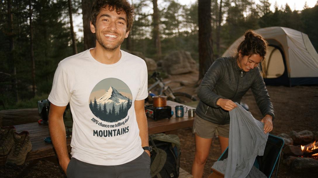 Hiker on trail wearing moisture-wicking shirt