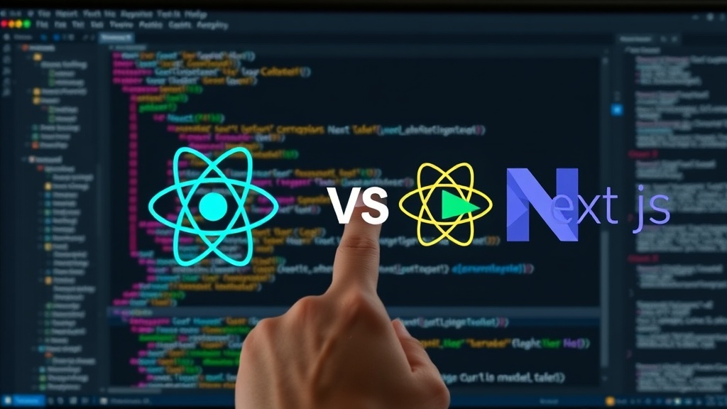 Developer choosing between React library and Next.js framework icons