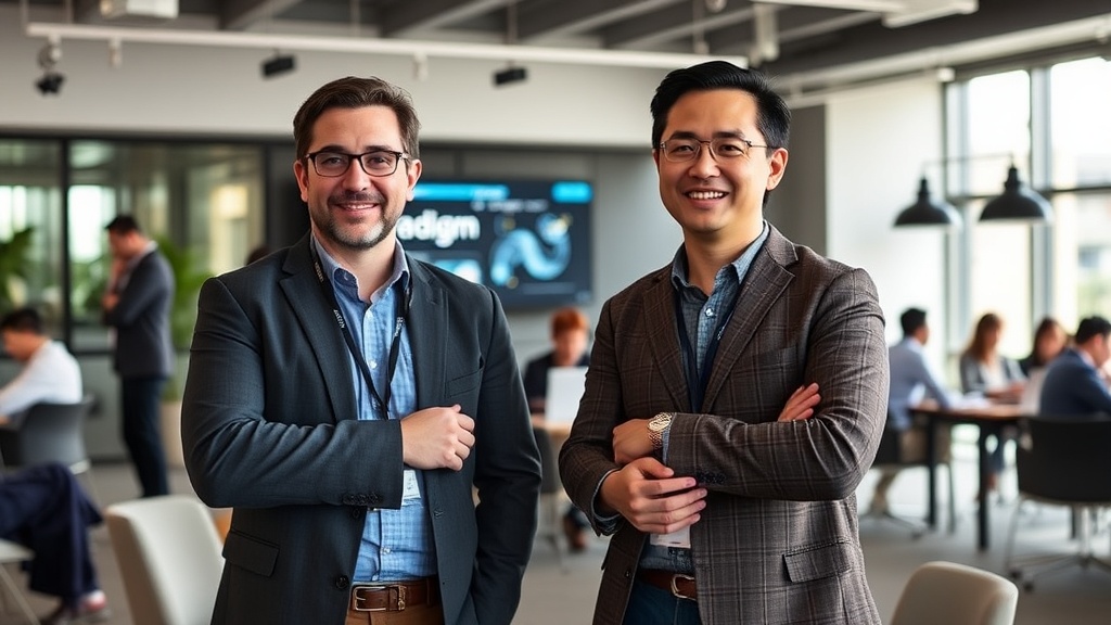 Paradigm co-founders Fred Ehrsam and Matt Huang at a tech conference.