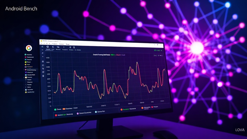 Developer console displaying Android Bench LLM performance metrics