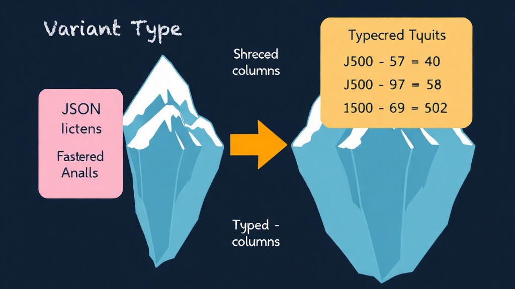 Diagram illustrating Iceberg Variant type shredding process from JSON to typed columns.