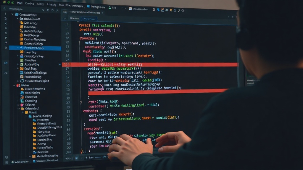 Developer using a debugger to step through a complex function call stack