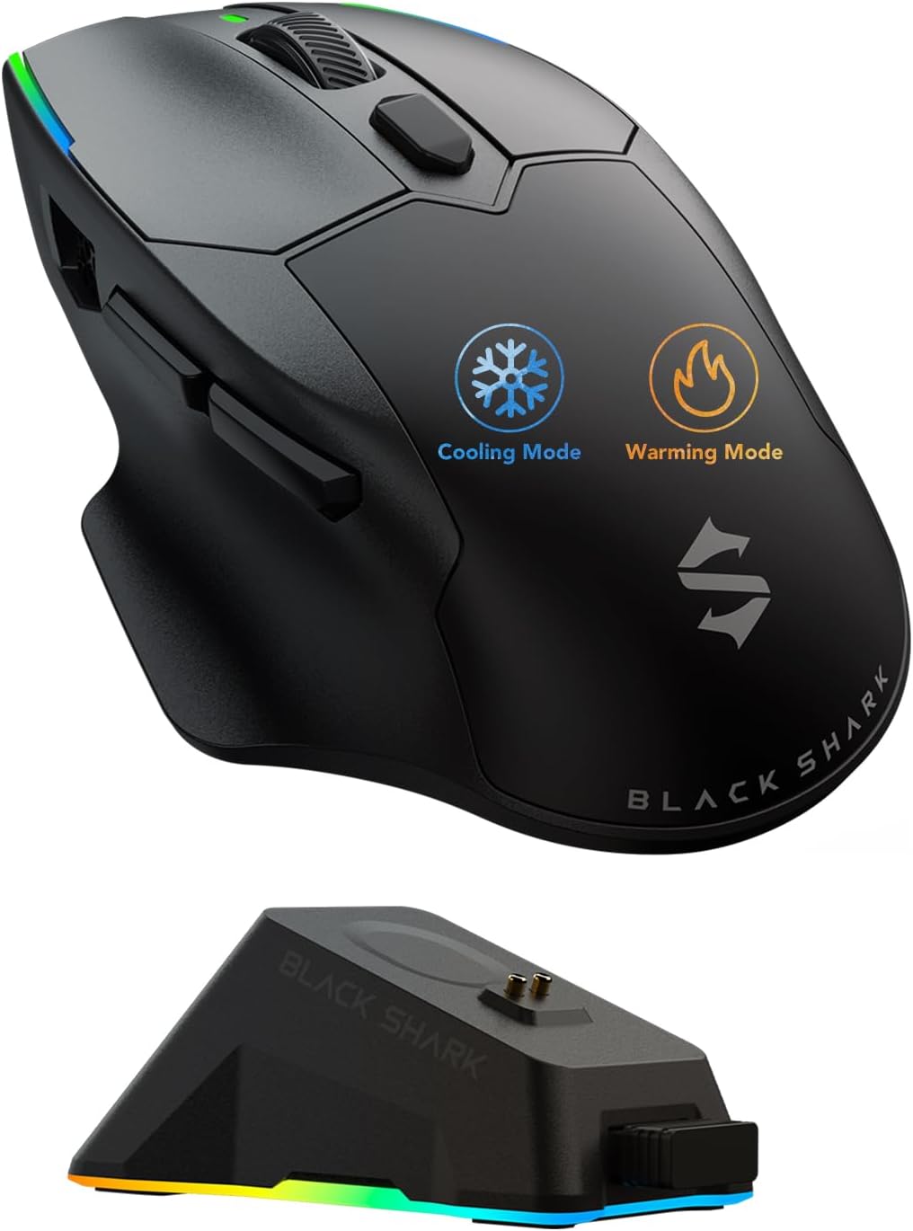 Extreme close-up of Black Shark Funcooler mouse showing cooling vents and textured grip surface in sharp detail