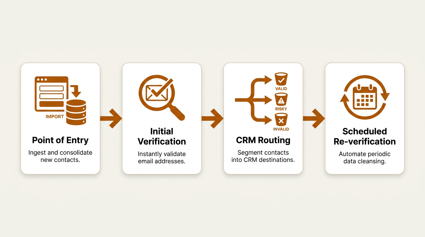 Email verification workflow timeline showing four stages for revenue teams