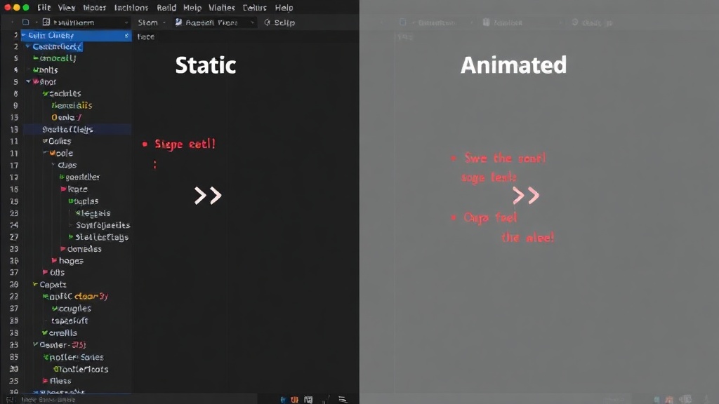 A visual comparison of a static UI component versus its animated counterpart