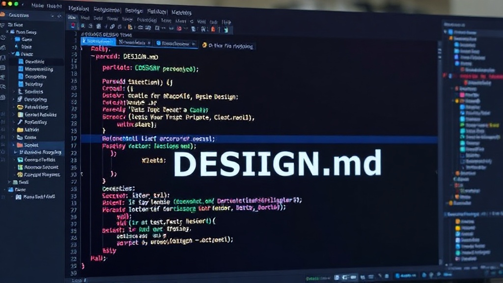 An AI coding agent interface displaying a parsed DESIGN.md file alongside live website rendering