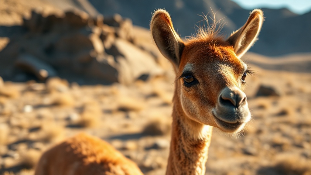 Vicuña in the Andean altiplano, its fine cinnamon-toned coat visible in natural light