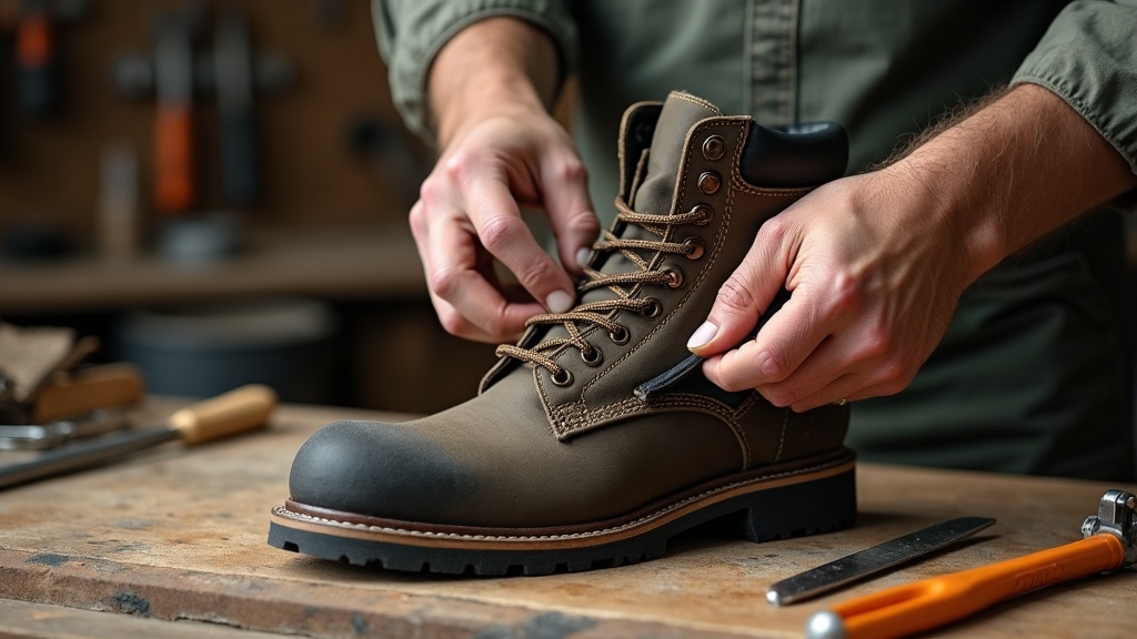 Retirando plantilla gastada de bota de trabajo
