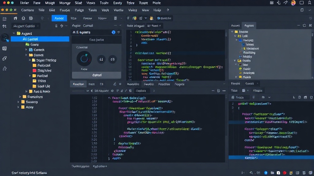 Aura IDE interface showing AI agent control panel alongside code editor and Git status