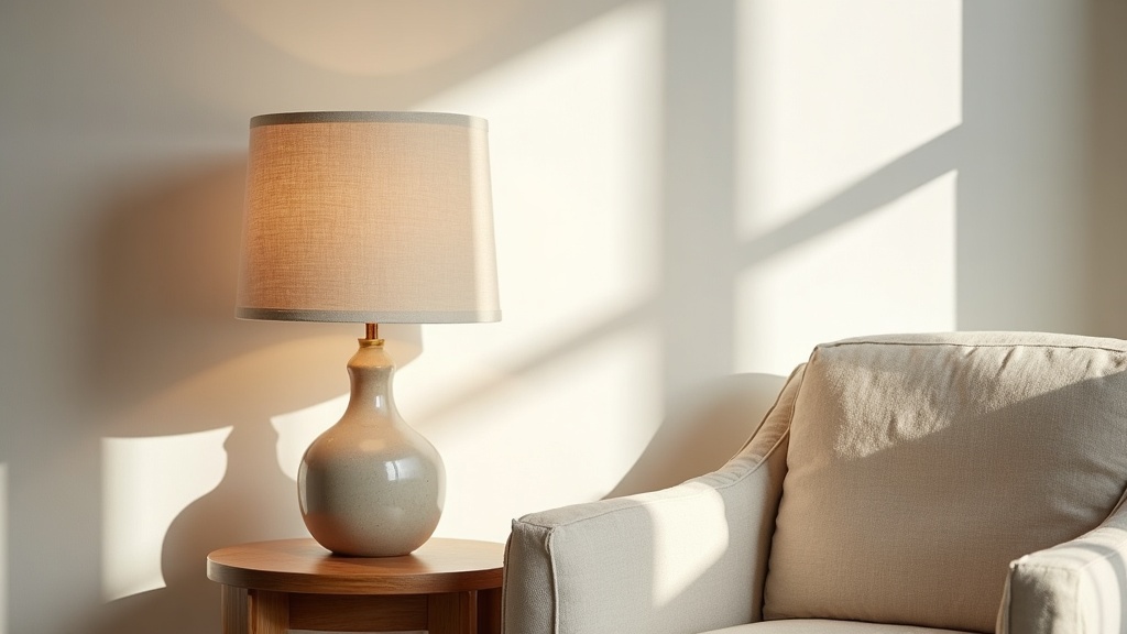 Natural linen lampshade casting warm light in a Scandinavian living room