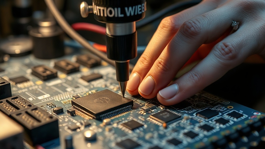 A developer utilizing a custom-built open-source hardware bench tool