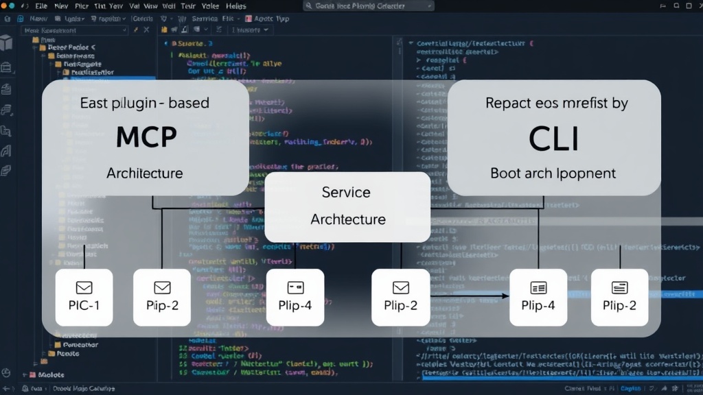 Diagram showing a brittle plugin-based MCP architecture vs. a robust independent service architecture