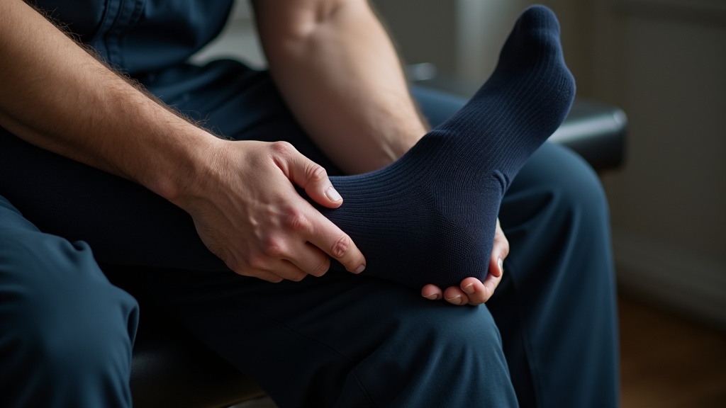 Properly applying compression sock with heel aligned in heel pocket