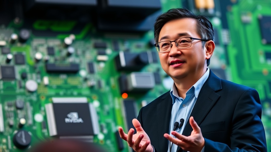 Jensen Huang addresses an audience at a technology event.