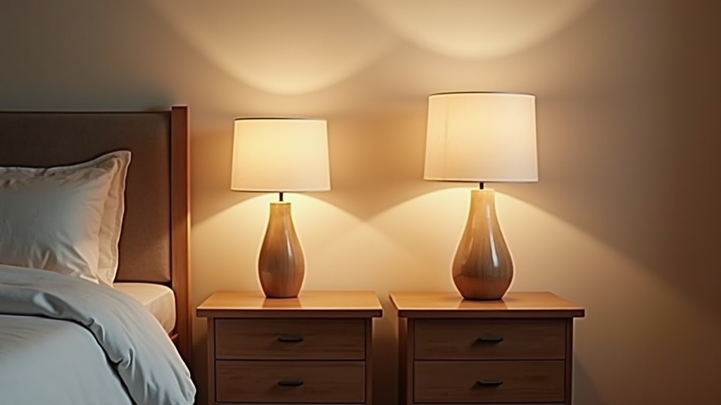 Mismatched bedside lamp heights showing the effect of incorrect sizing