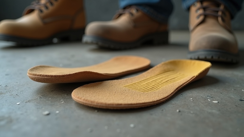 Comparison of a worn stock insole versus a thick aftermarket insole for work boots